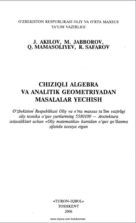 CHIZIQLI ALGEBRA VA ANALITIK GEOMETRIYADAN MASALALAR YECHISH