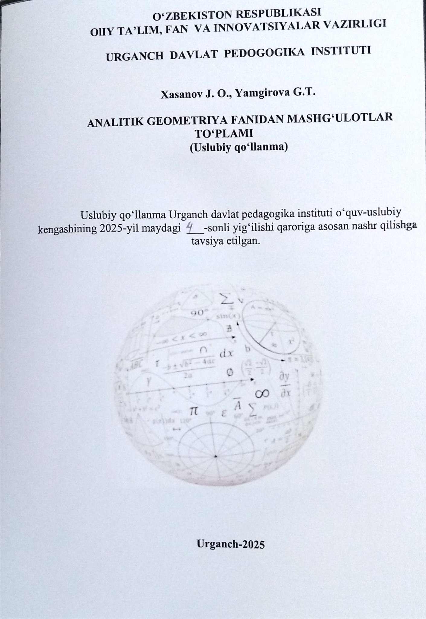ANALITIK GEOMETRIYA FANIDAN MASHG'ULOTLAR TO PLAMI
