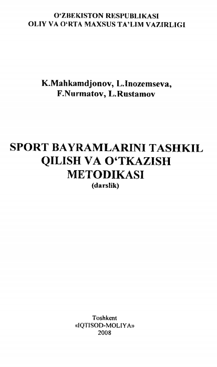 Sport bayramlarini tashkil qilish va o'tkazish metodikasi