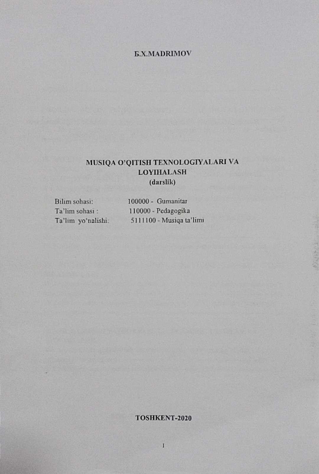 Musiqa o'qitish texnologiyalari va loyihalash