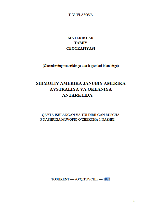 SHIMOLIY AMERIKA JANUBIY AMERIKA AVSTRALIYA VA OKEANIYA ANTARKTIDA
